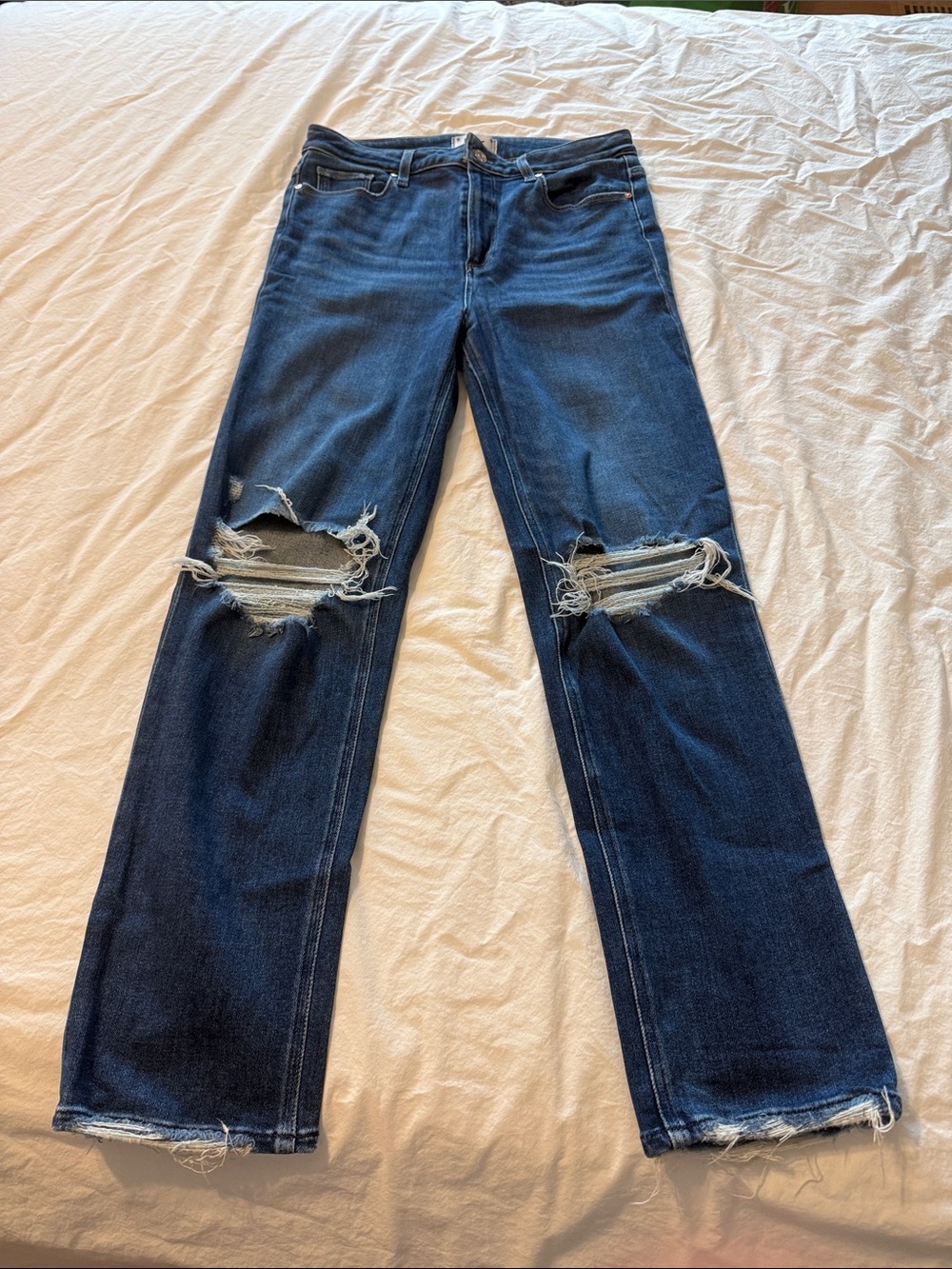 Paige Women’s Distressed Stella Straight-Leg Jeans - Dark Blue